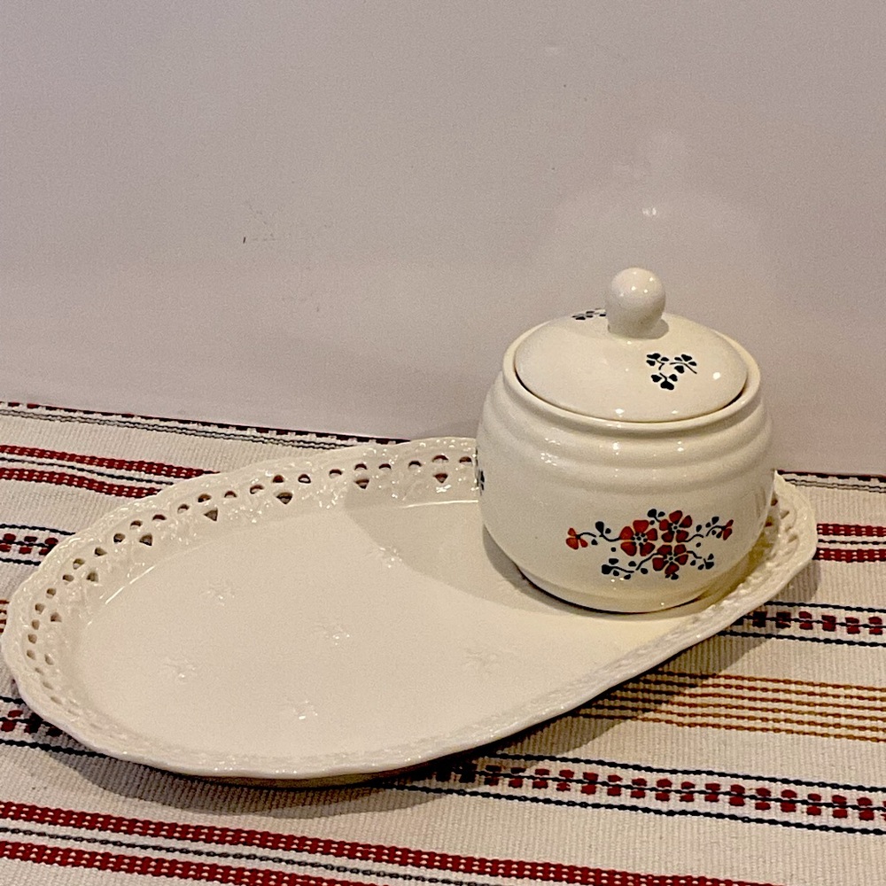 Elegant Cream Lace Porcelain Tray Skye McGhee Serving Trinket Country Cottage